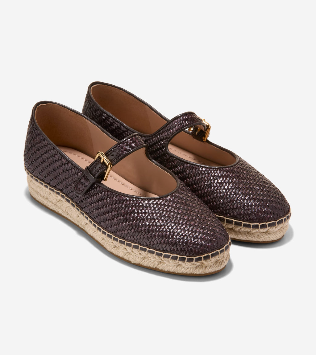 Women's Cloudfeel Asbury Mary Jane Ballet Flats-Dark Brown Raffia