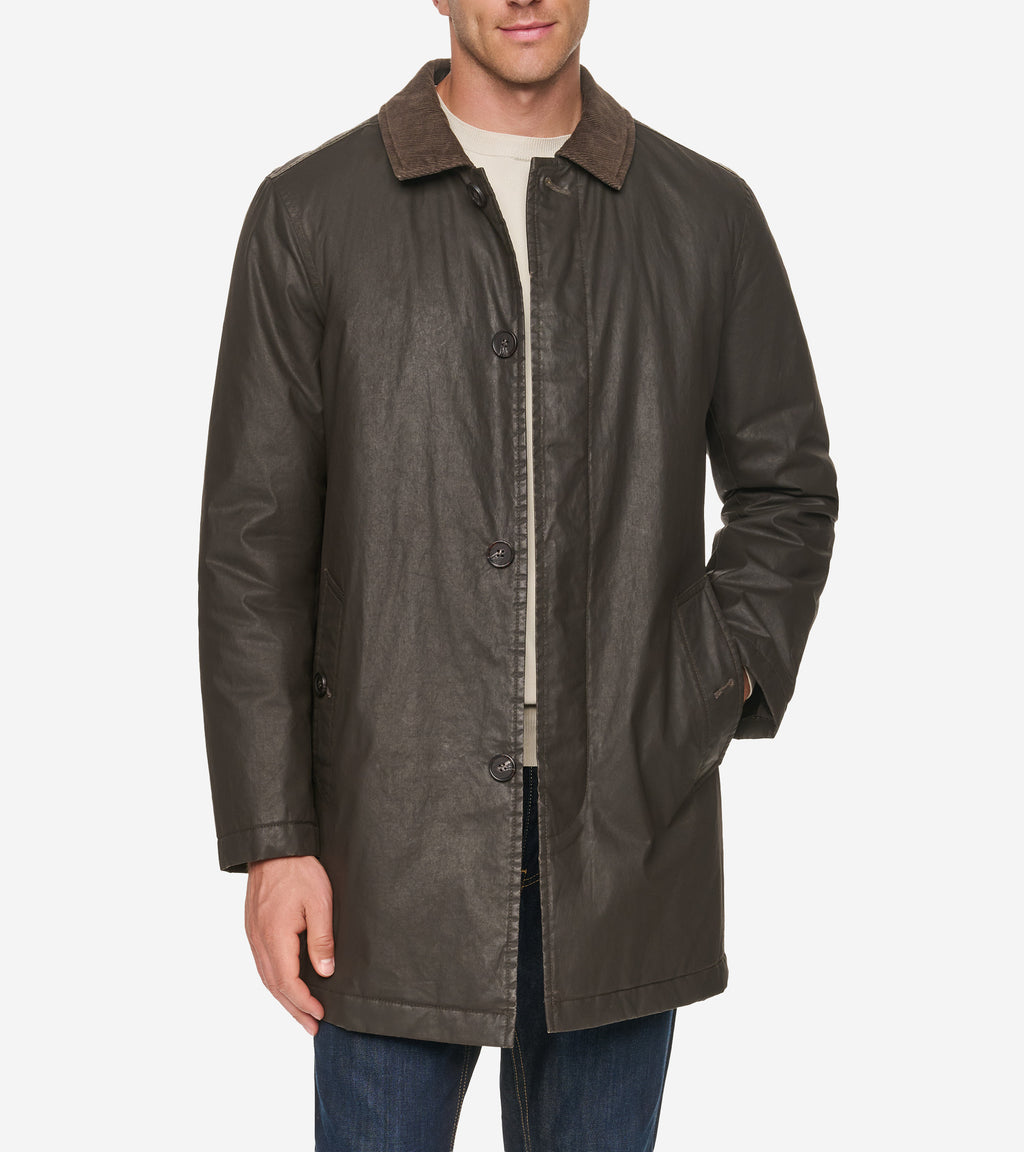 Men's Coated Cotton Barn Coat-Brown