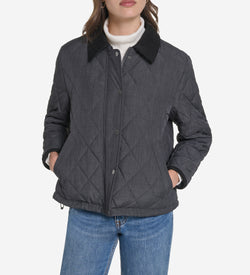 Women's Cross-Hatch Quilt Cropped Jacket-Anthracite