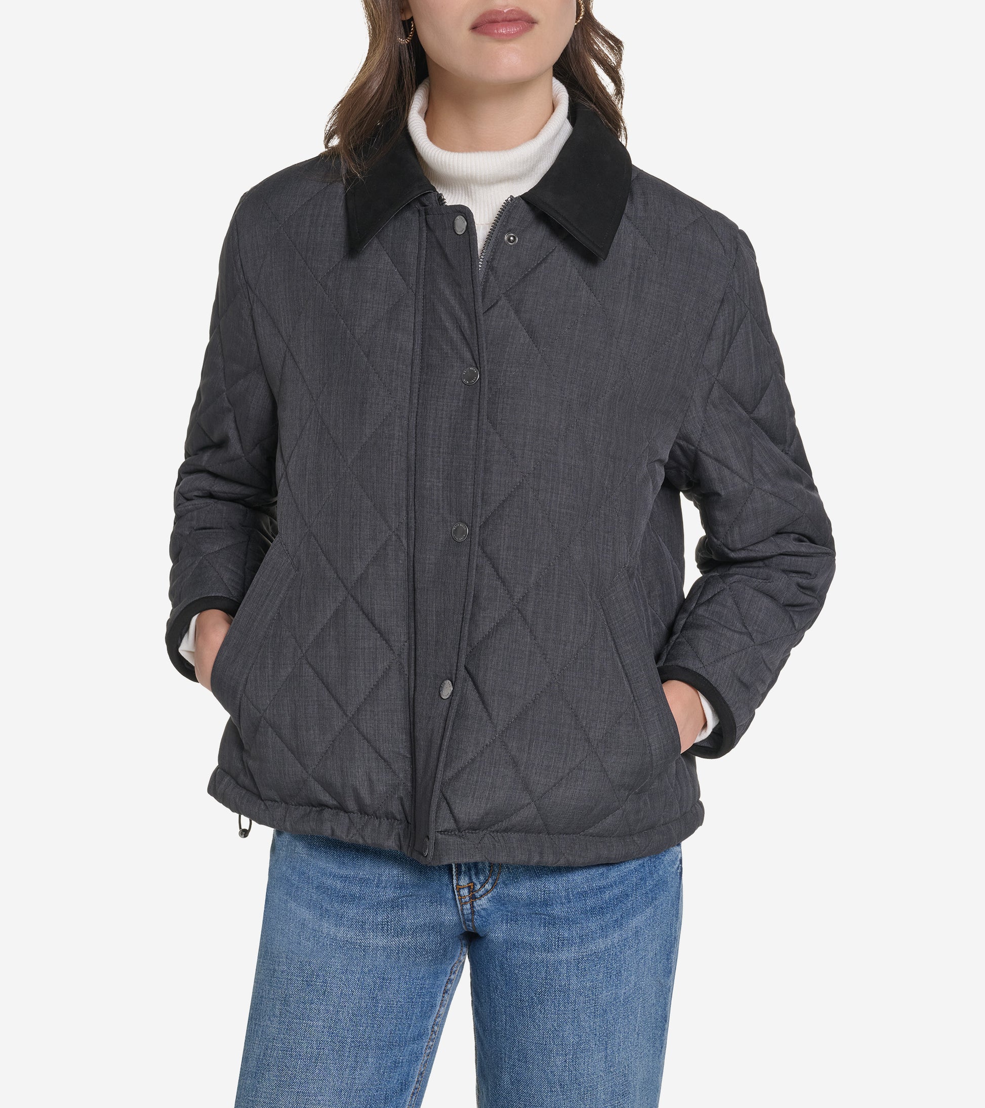 Women's Cross-Hatch Quilt Cropped Jacket-Anthracite
