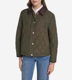 Women's Cross-Hatch Quilt Cropped Jacket-Military Green