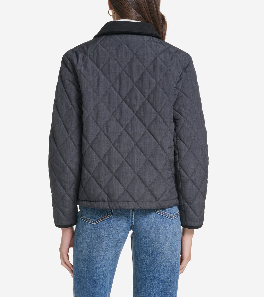 Women's Cross-Hatch Quilt Cropped Jacket-Anthracite
