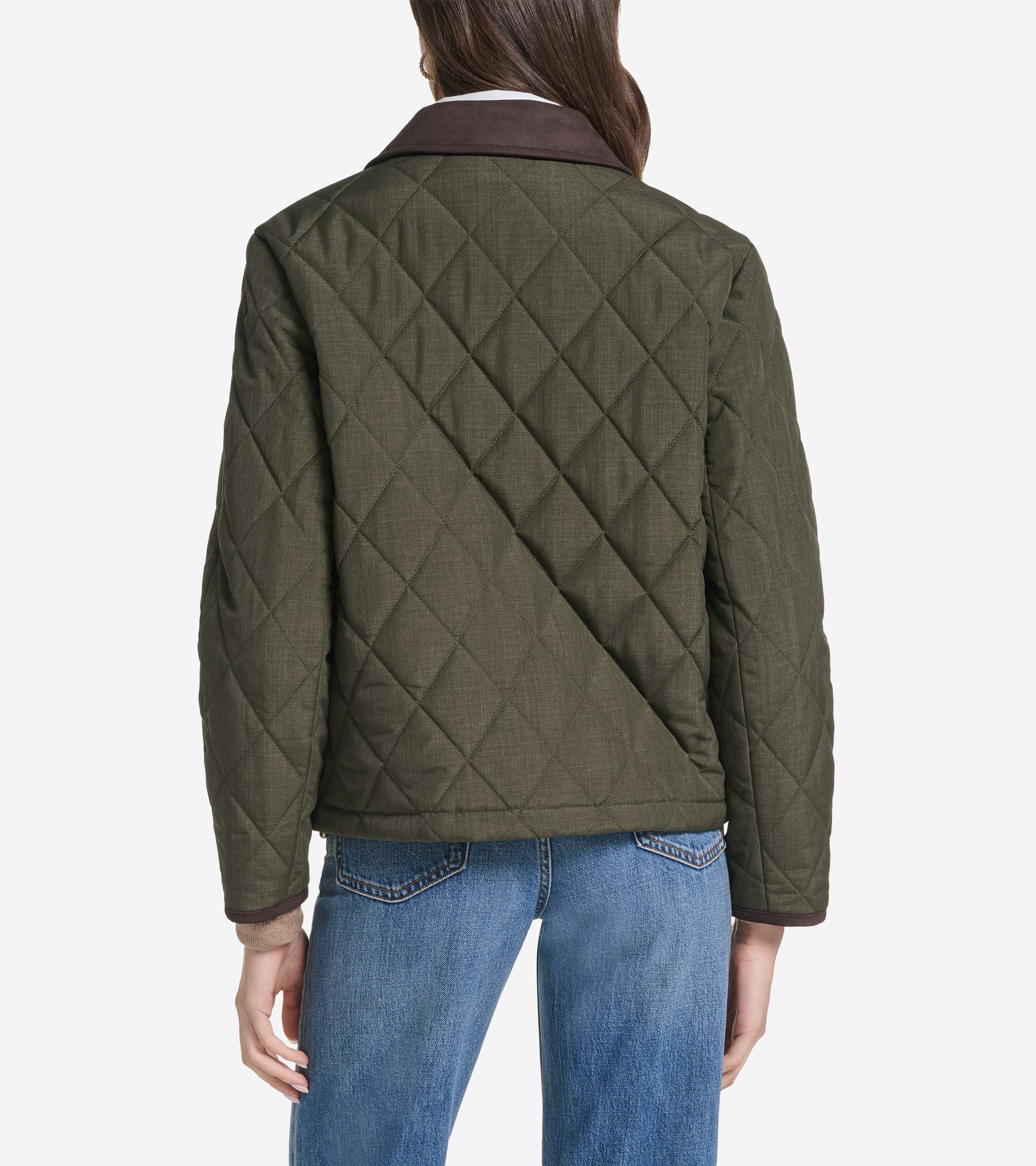 Women's Cross-Hatch Quilt Cropped Jacket-Military Green