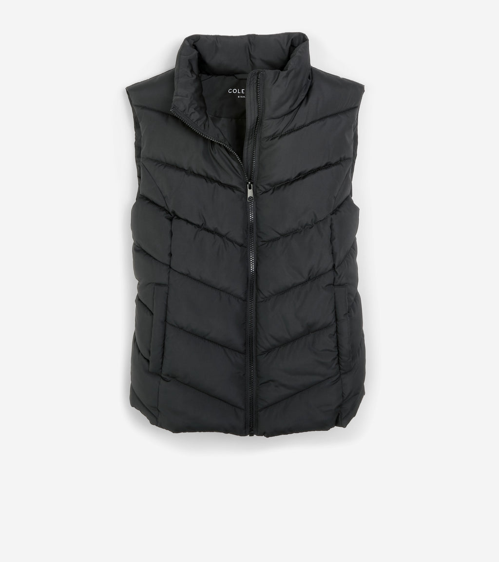 Women's Chevron Zip Front Vest-Black
