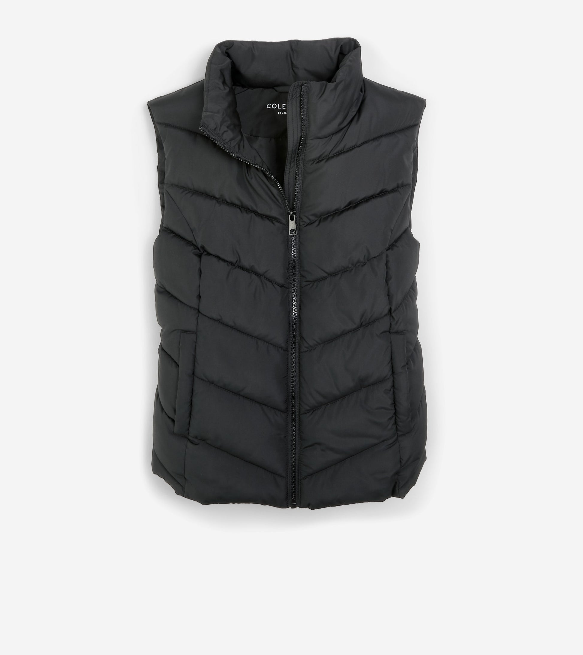 Women's Chevron Zip Front Vest-Black