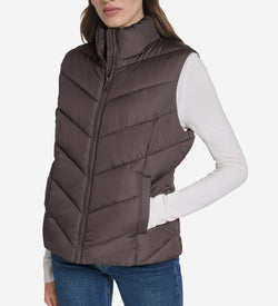 Women's Chevron Zip Front Vest-Chocolate