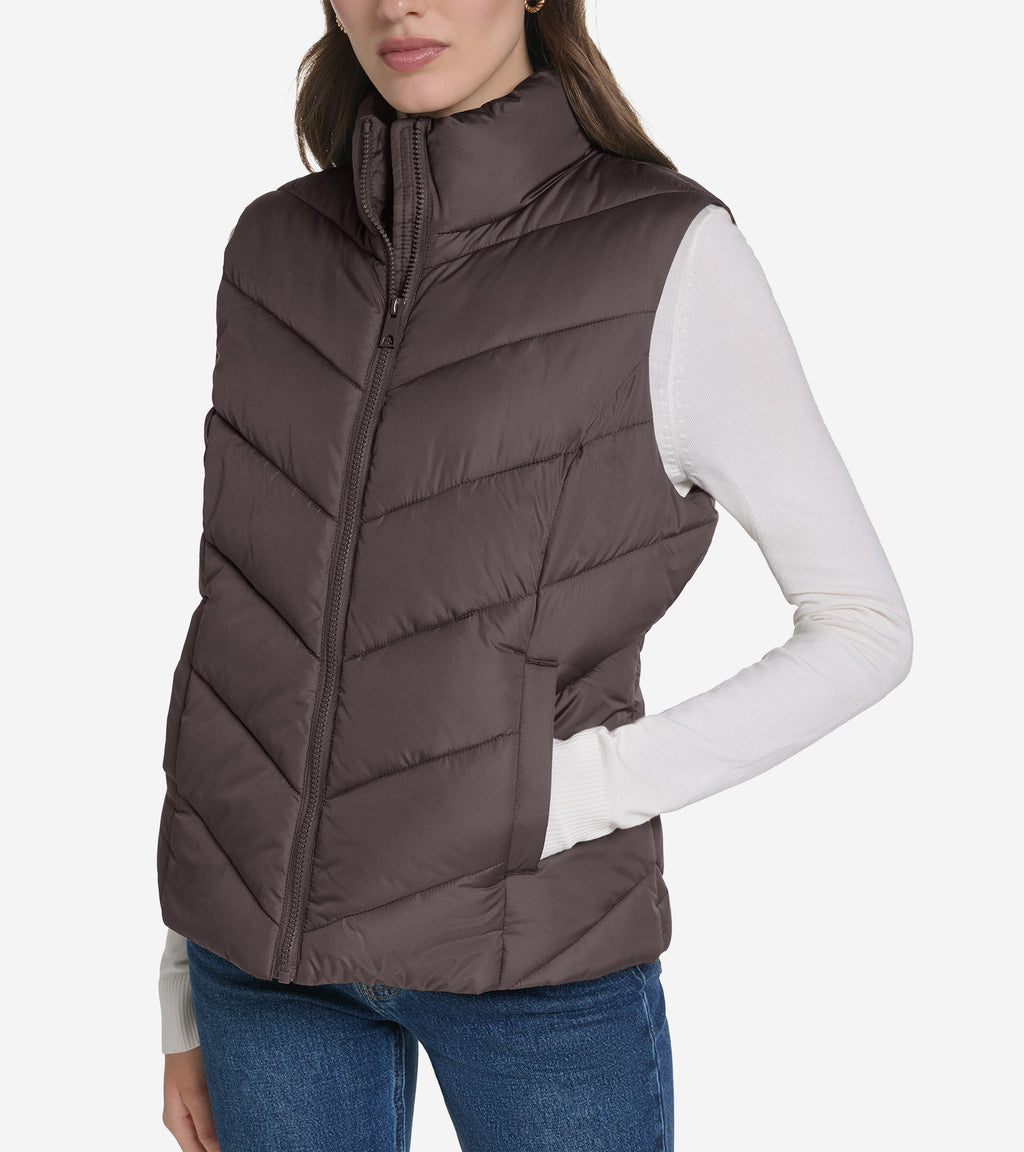 Women's Chevron Zip Front Vest-Chocolate
