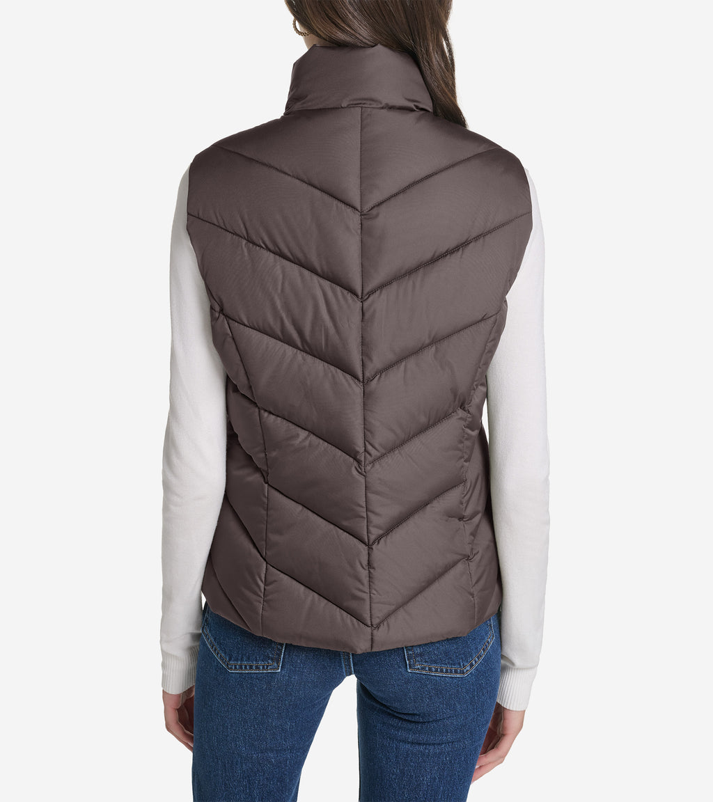 Women's Chevron Zip Front Vest-Chocolate
