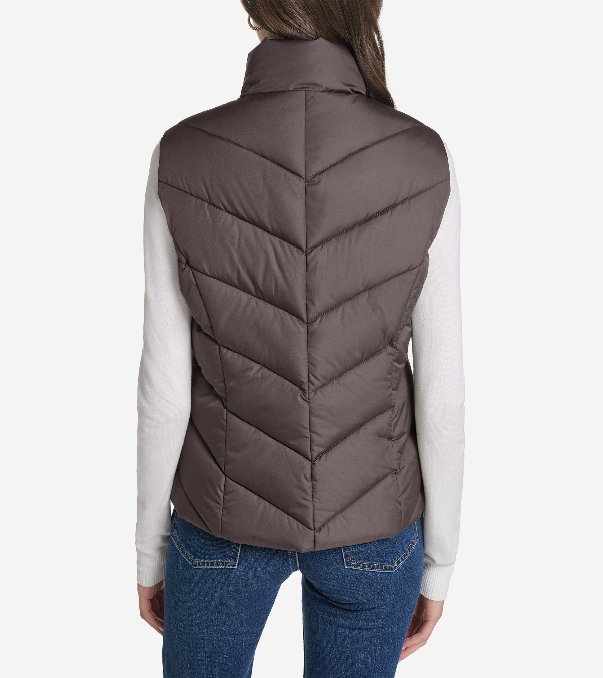 Women's Chevron Zip Front Vest-Chocolate