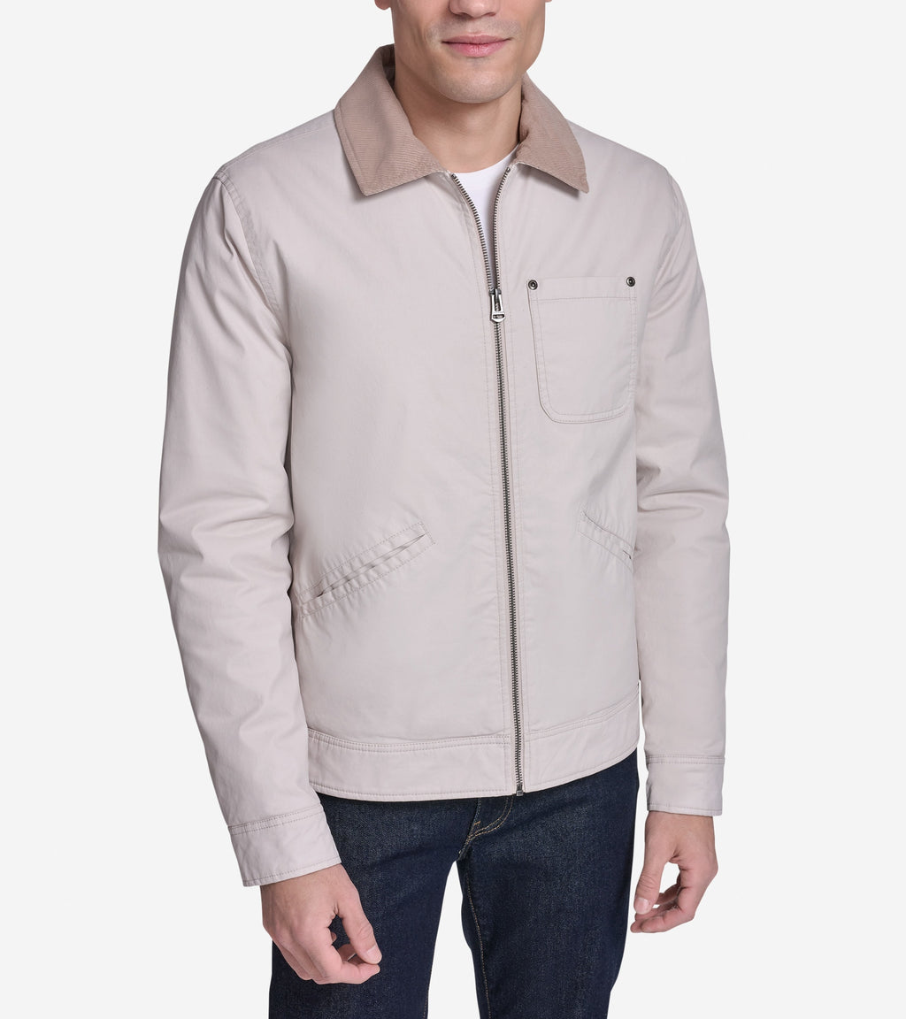 Men's Coated Cotton Trucker Jacket with Corduroy-Oat