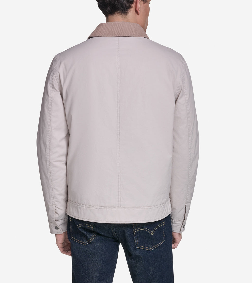 Men's Coated Cotton Trucker Jacket with Corduroy-Oat