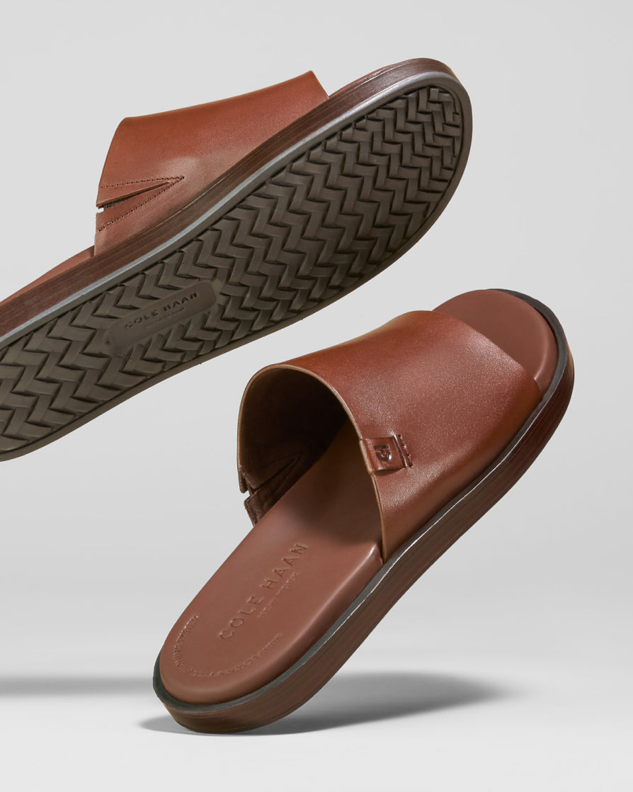 Close up view of brown sandals