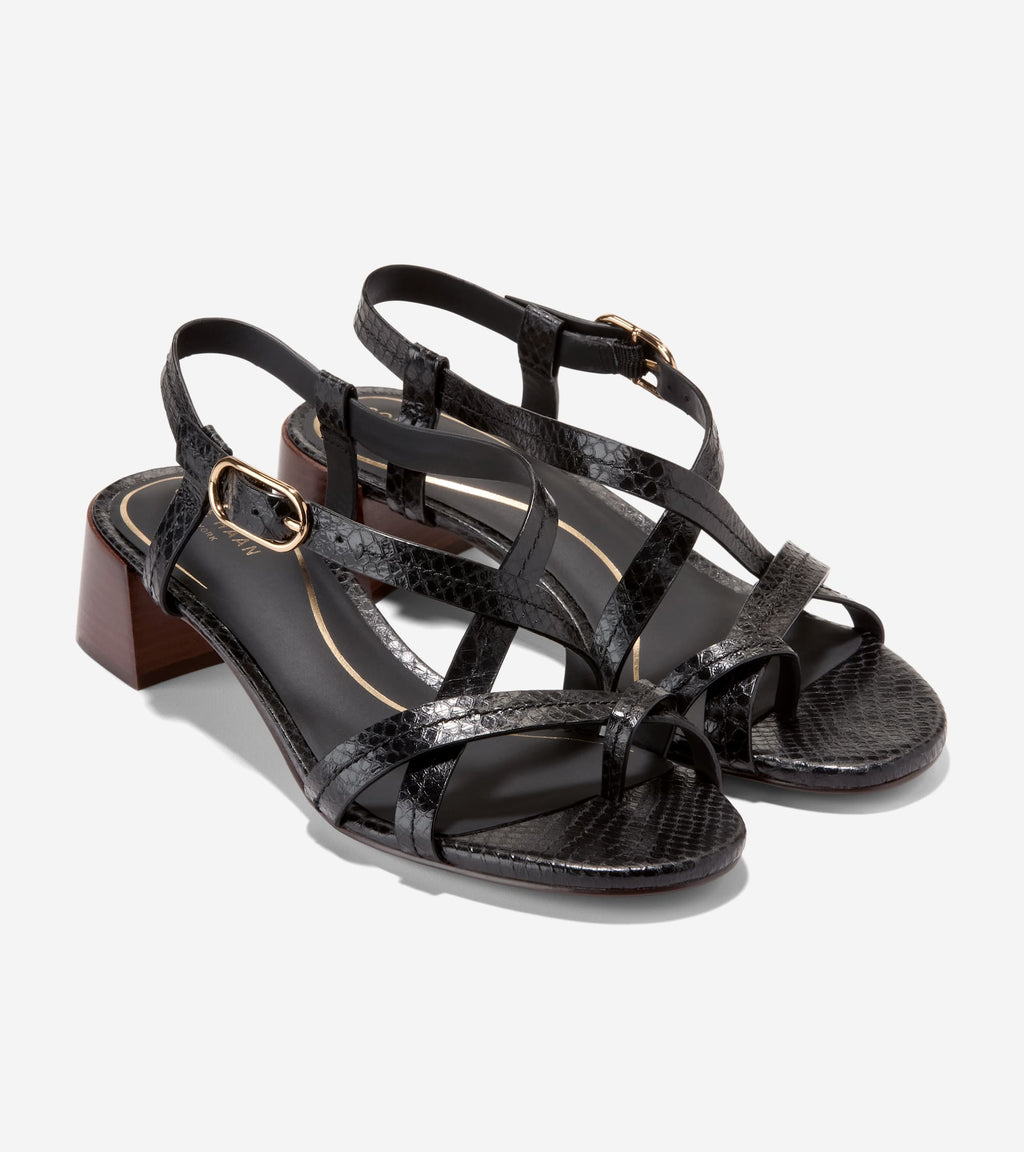 Women's Dillon Block Heel Thong Sandals-Black Glossy Snake Print