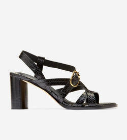 Women's Dillon Heeled Strappy Sandals-Black Glossy Snake Print