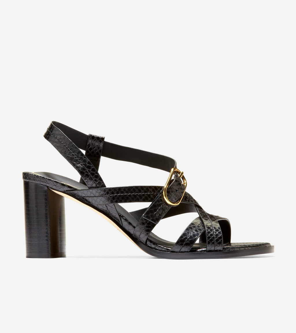 Women's Dillon Heeled Strappy Sandals-Black Glossy Snake Print