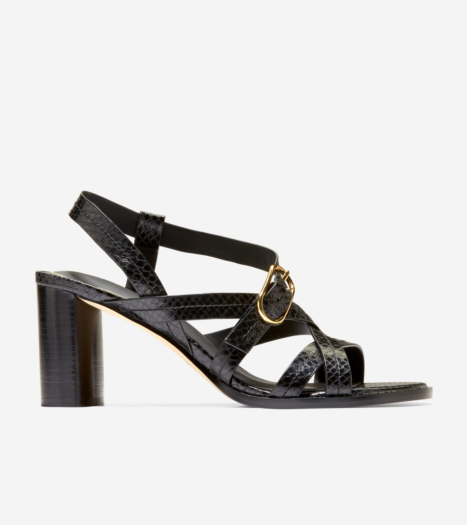 Women's Dillon Heeled Strappy Sandals-Black Glossy Snake Print