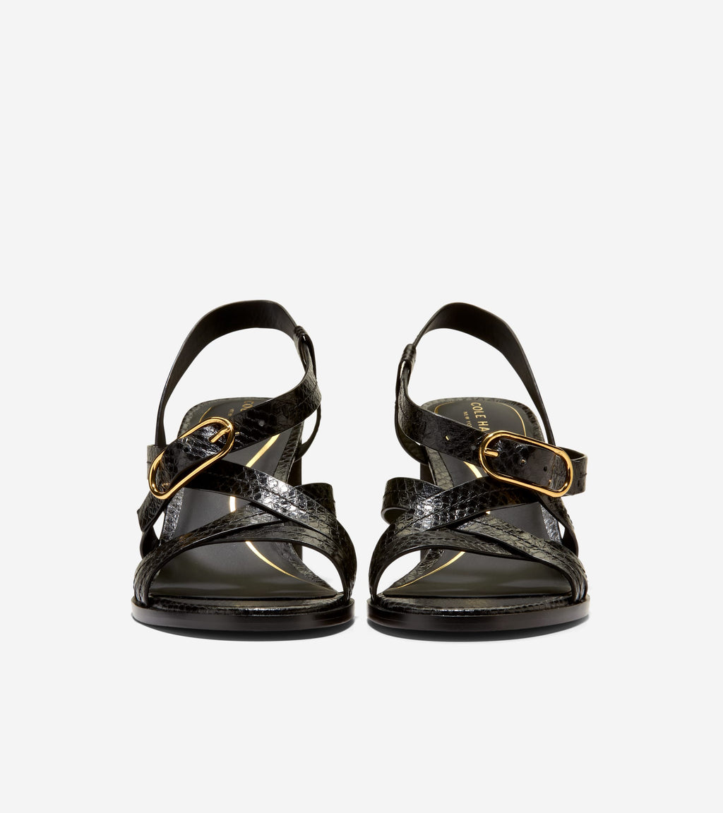 Women's Dillon Heeled Strappy Sandals-Black Glossy Snake Print