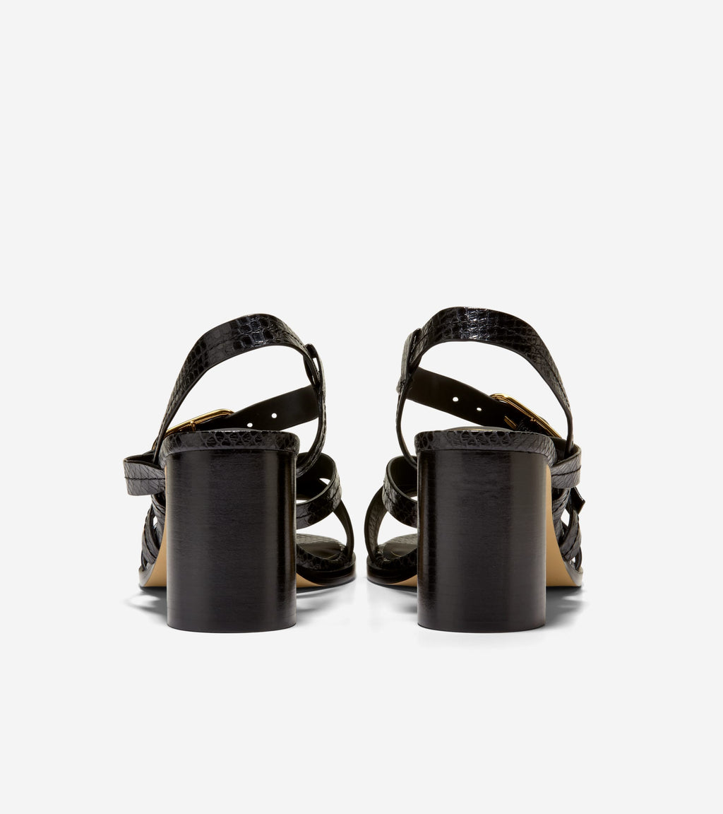 Women's Dillon Heeled Strappy Sandals-Black Glossy Snake Print