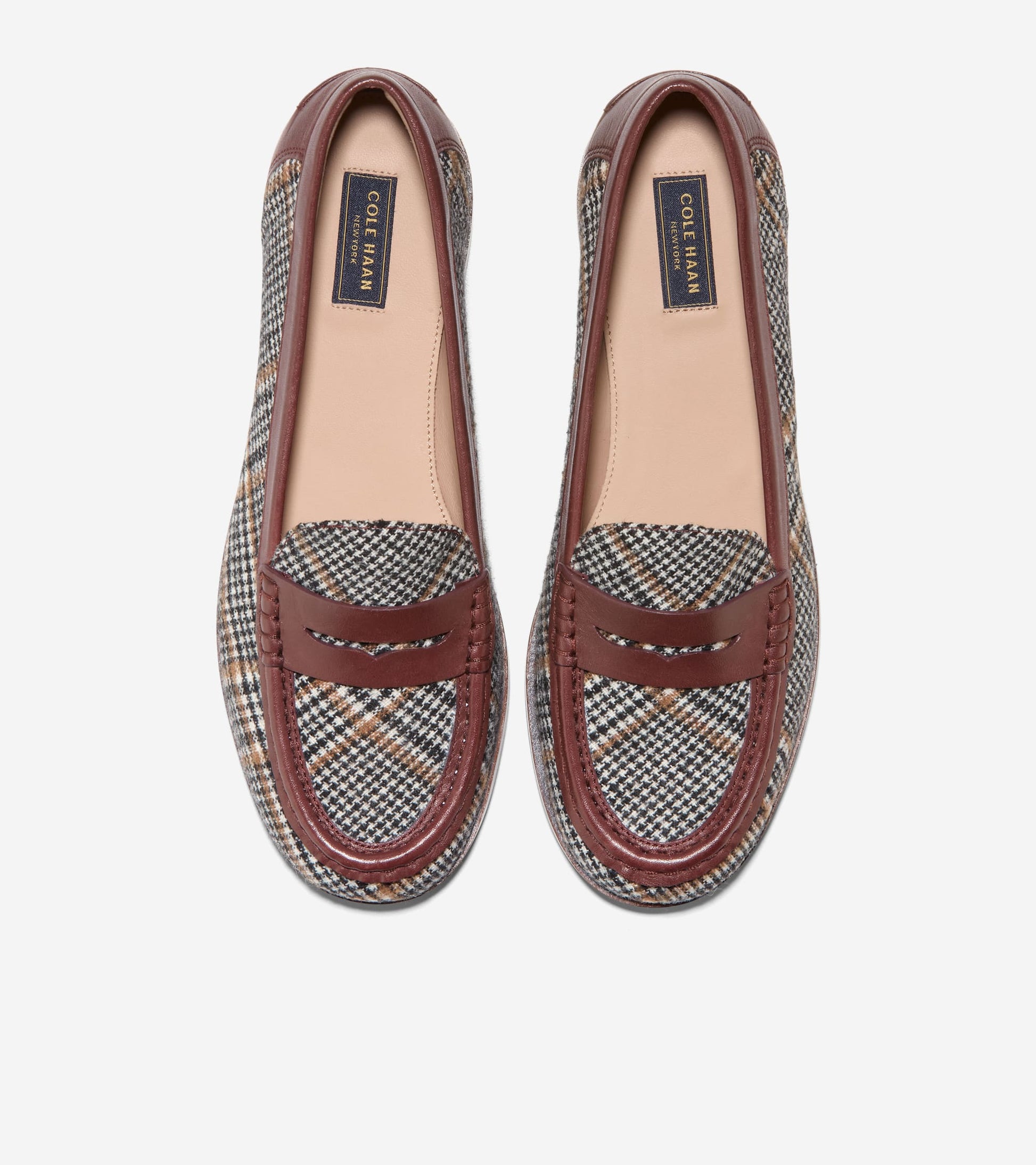 Women's Dreya Penny Loafers-Neutral Plaid Textile-Hickory