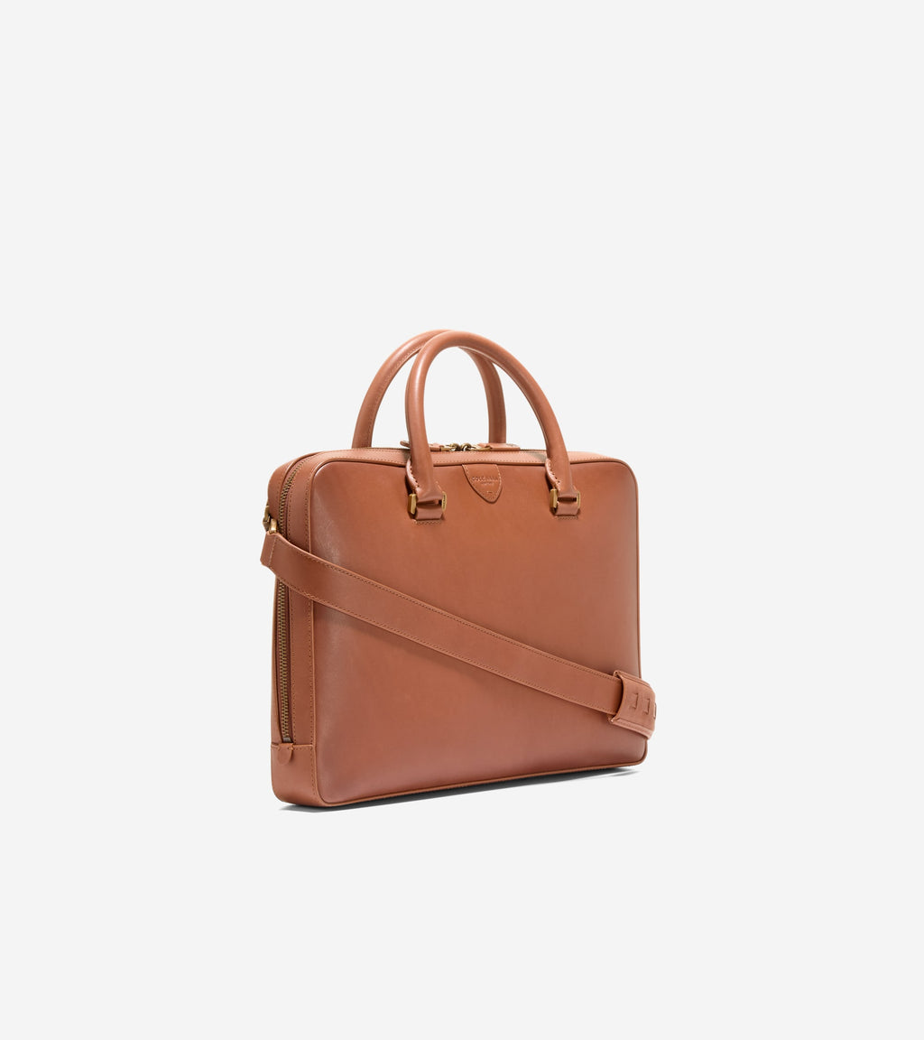 Men's Eastward Burnished Leather Briefcase-New British Tan