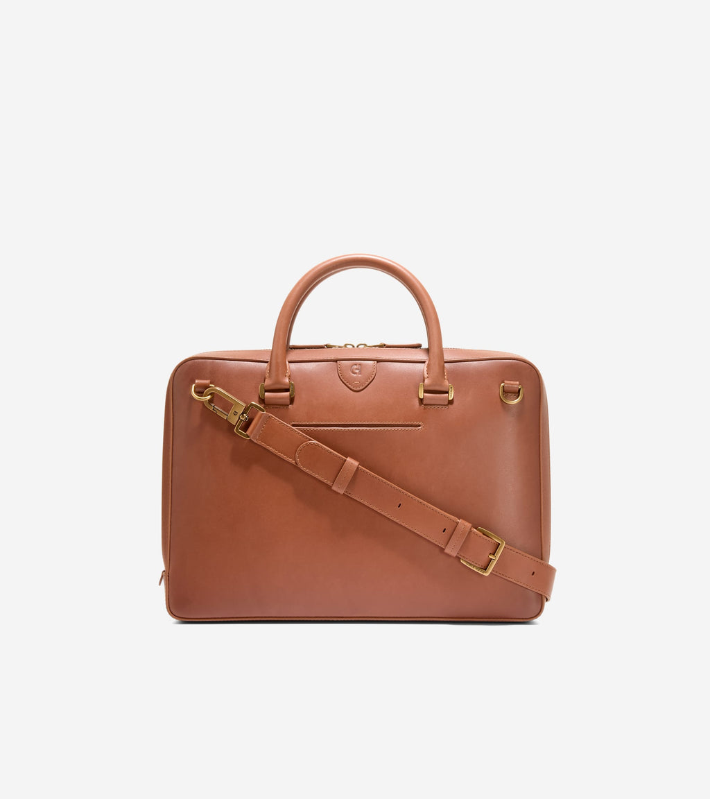 Men's Eastward Burnished Leather Briefcase-New British Tan