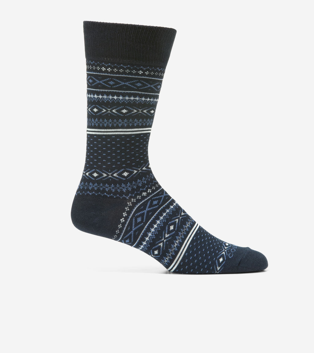 Men's Fair Isle Dress Crew Socks-Navy