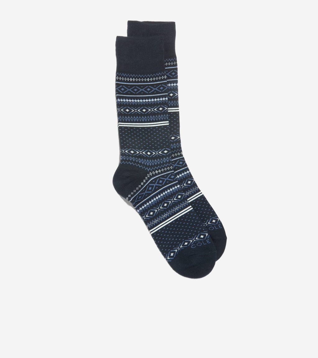 Men's Fair Isle Dress Crew Socks-Navy