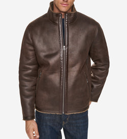 Men's Faux Shearling Jacket-Dark Brown