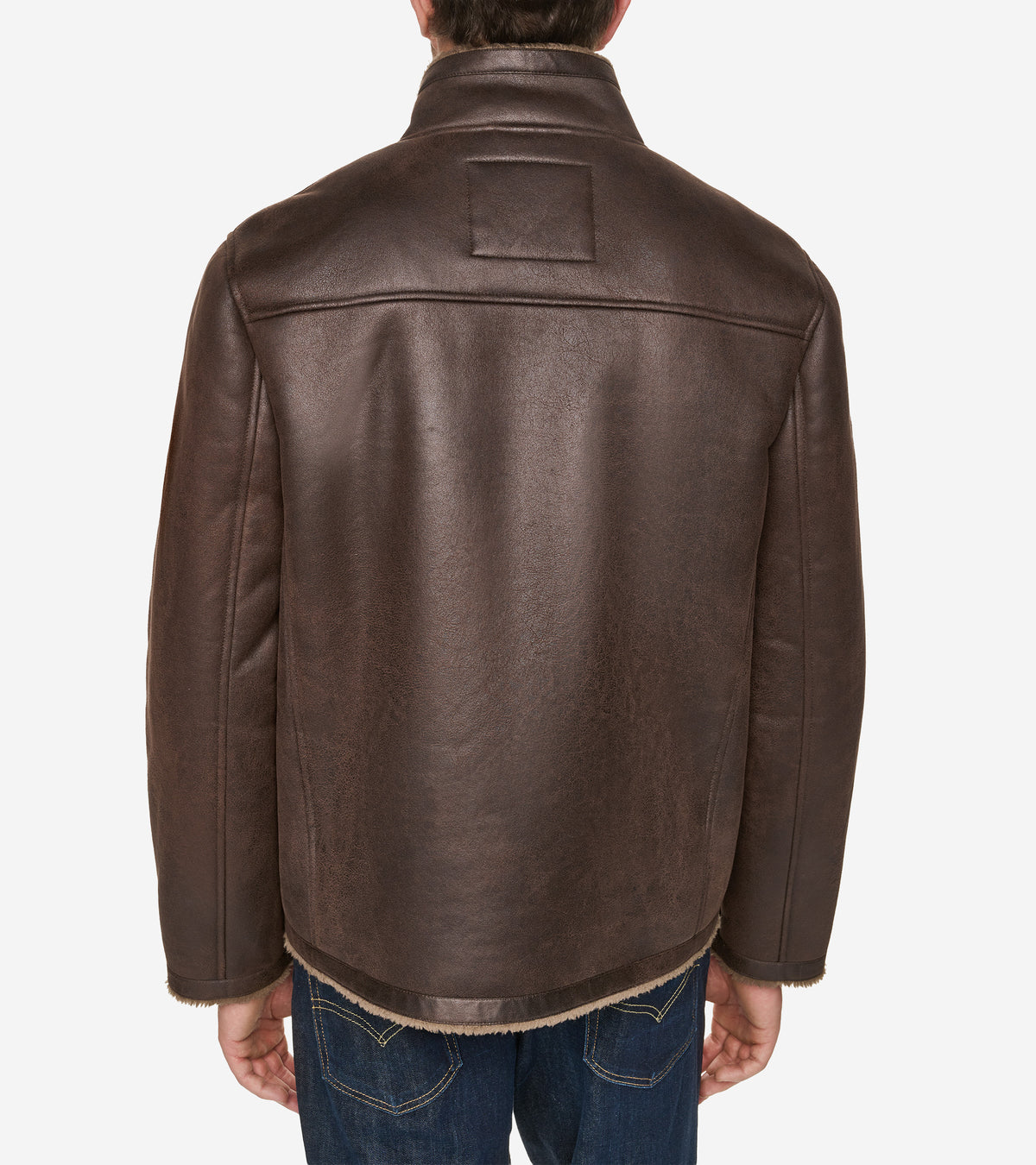 Men's Faux Shearling Jacket-Dark Brown