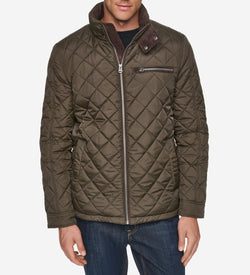 Men's Faux Suede Quilted Jacket-Olive
