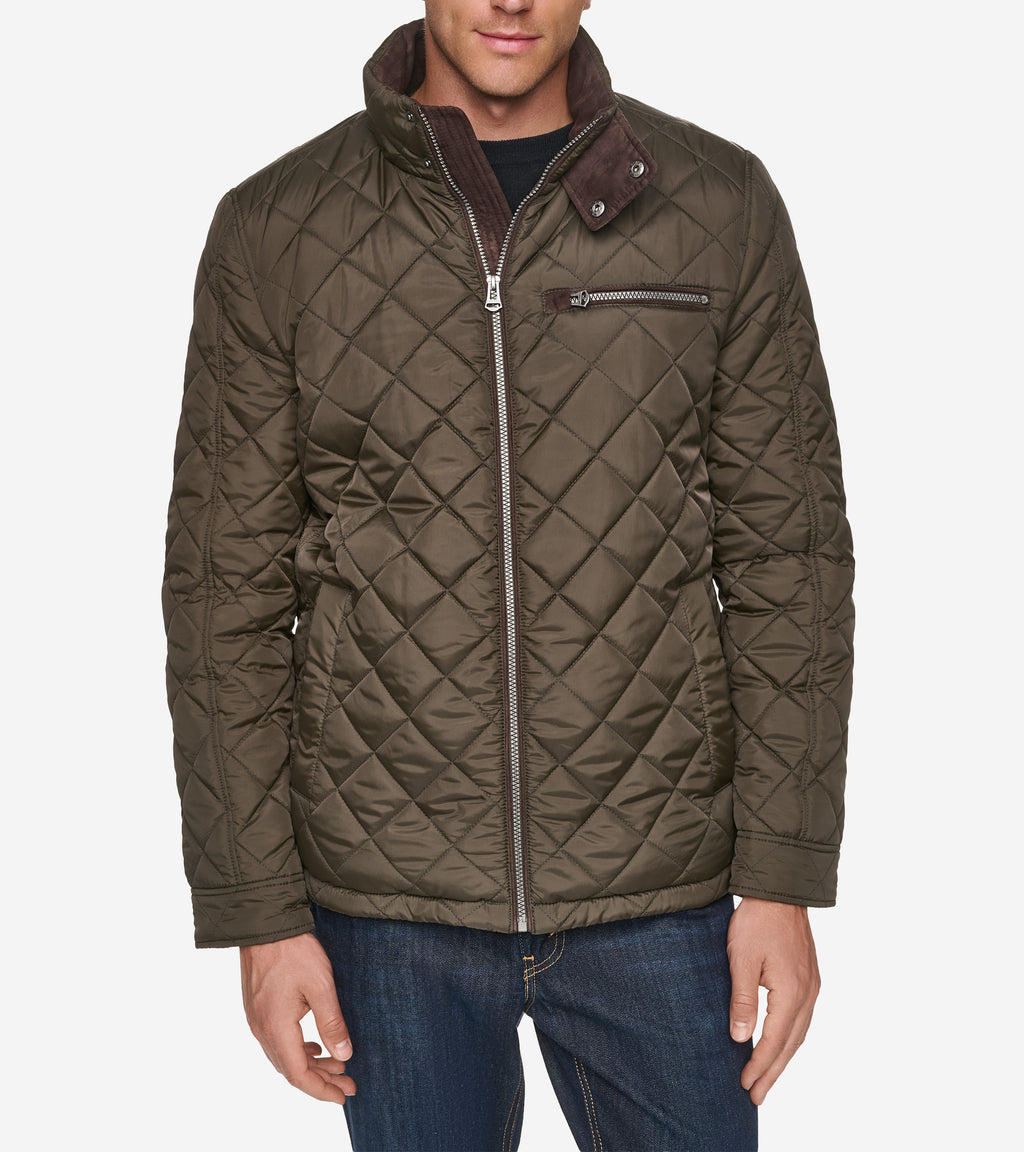 Men's Faux Suede Quilted Jacket-Olive