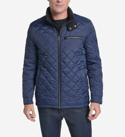 Men's Faux Suede Quilted Jacket-Navy