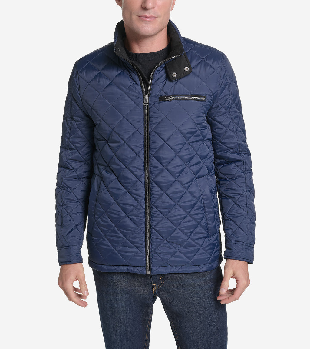 Men's Faux Suede Quilted Jacket-Navy