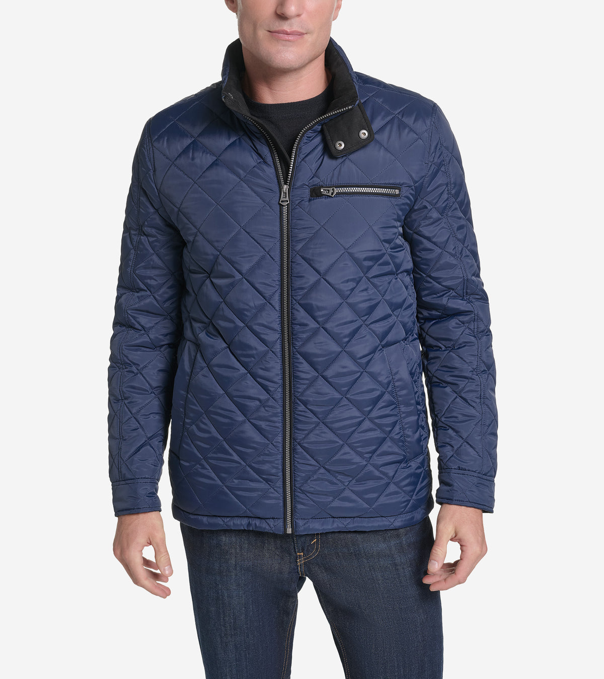 Men's Faux Suede Quilted Jacket-Navy