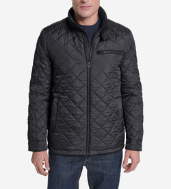 Men's Faux Suede Quilted Jacket-Black