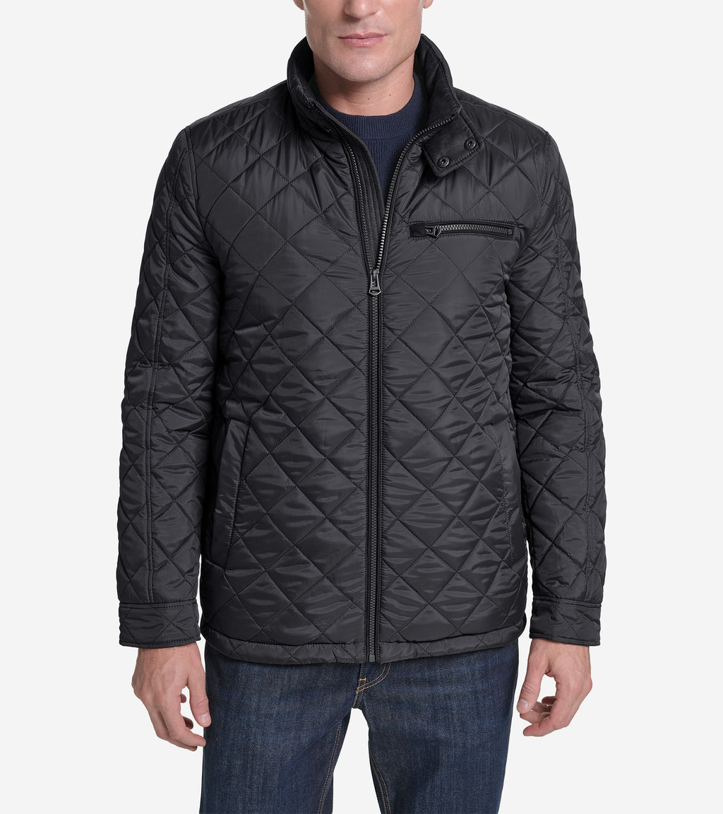 Men's Faux Suede Quilted Jacket-Black