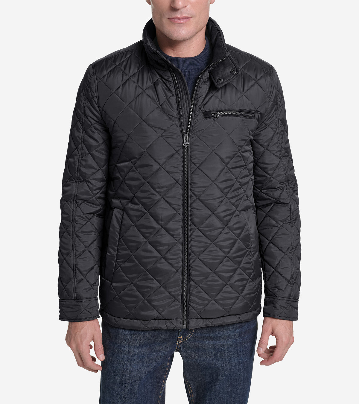 Men's Faux Suede Quilted Jacket-Black