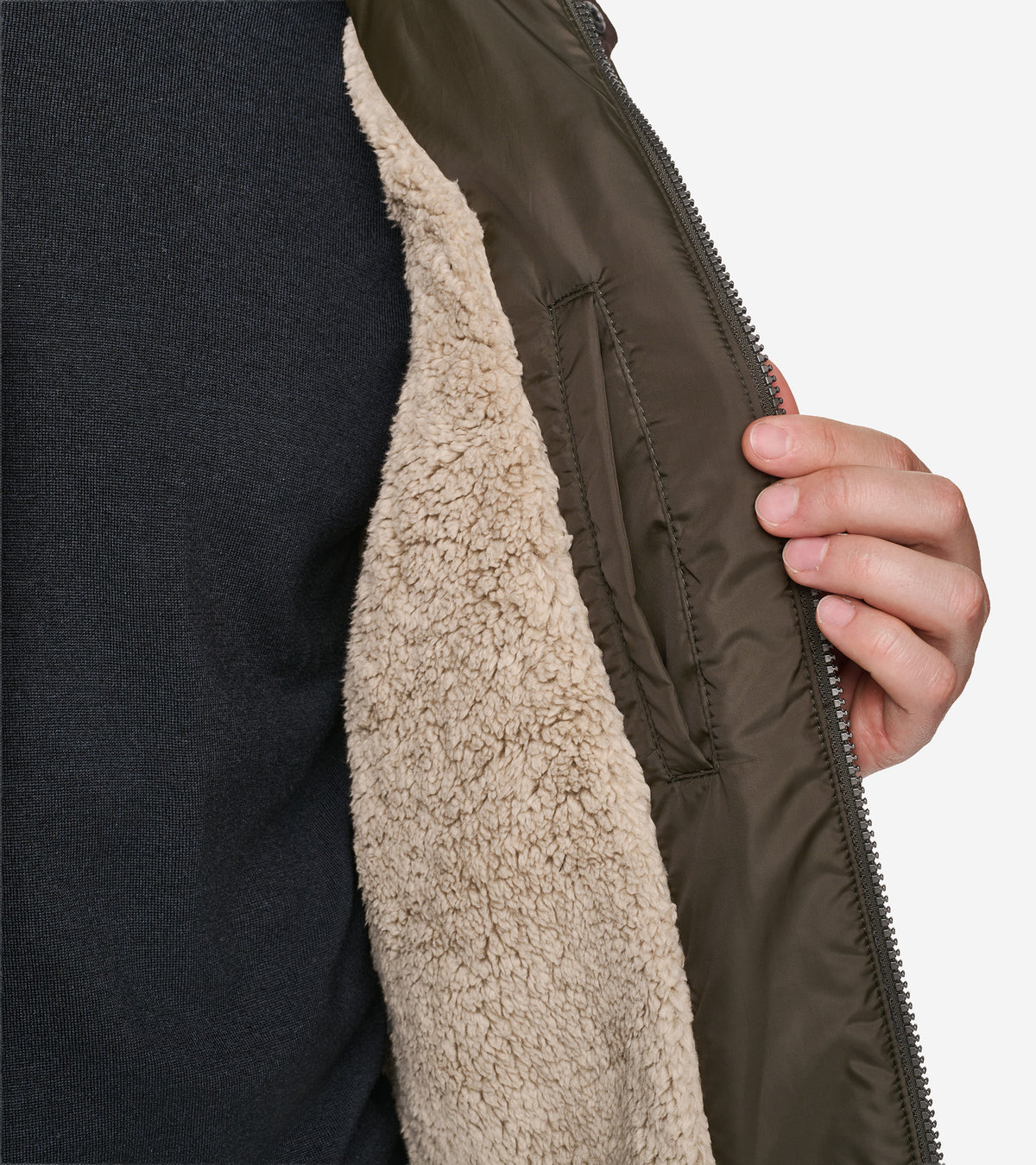 Men's Faux Suede Quilted Jacket-Olive