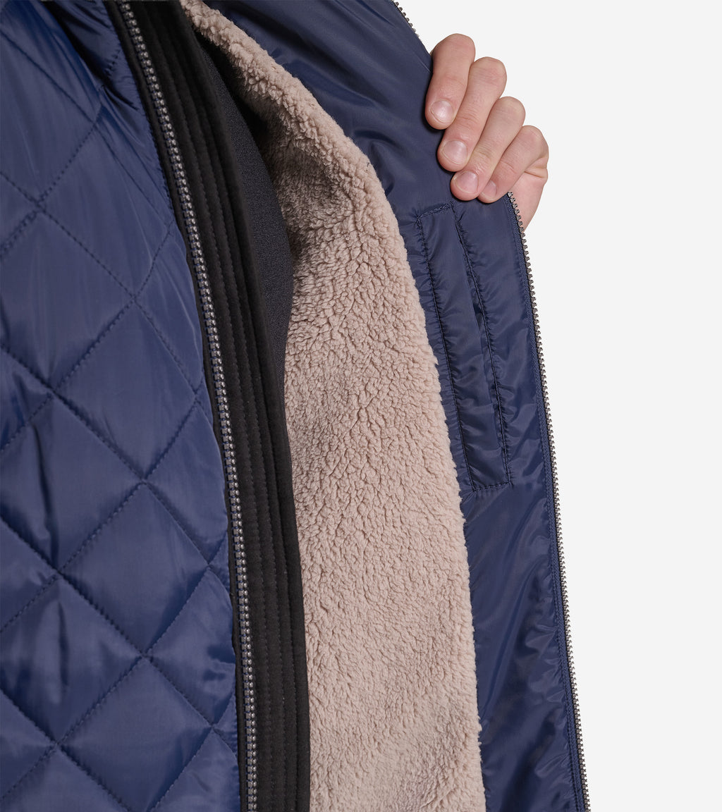 Men's Faux Suede Quilted Jacket-Navy