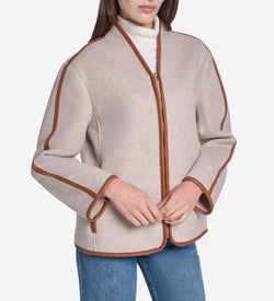 Women's Faux Wool Shearling Jacket-Bone