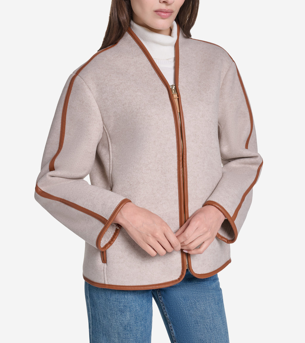 Women's Faux Wool Shearling Jacket-Bone