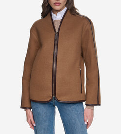 Women's Faux Wool Shearling Jacket-Cognac
