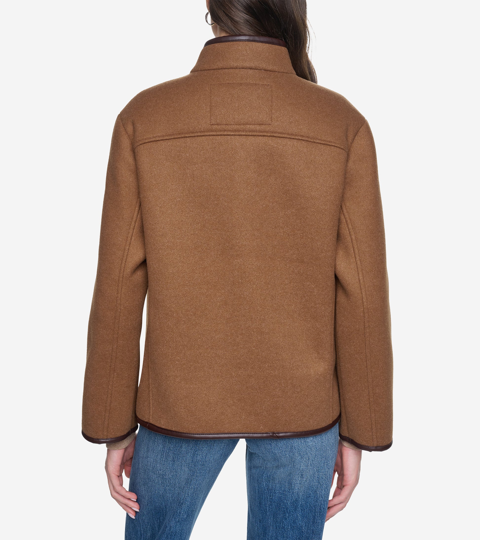 Women's Faux Wool Shearling Jacket-Cognac