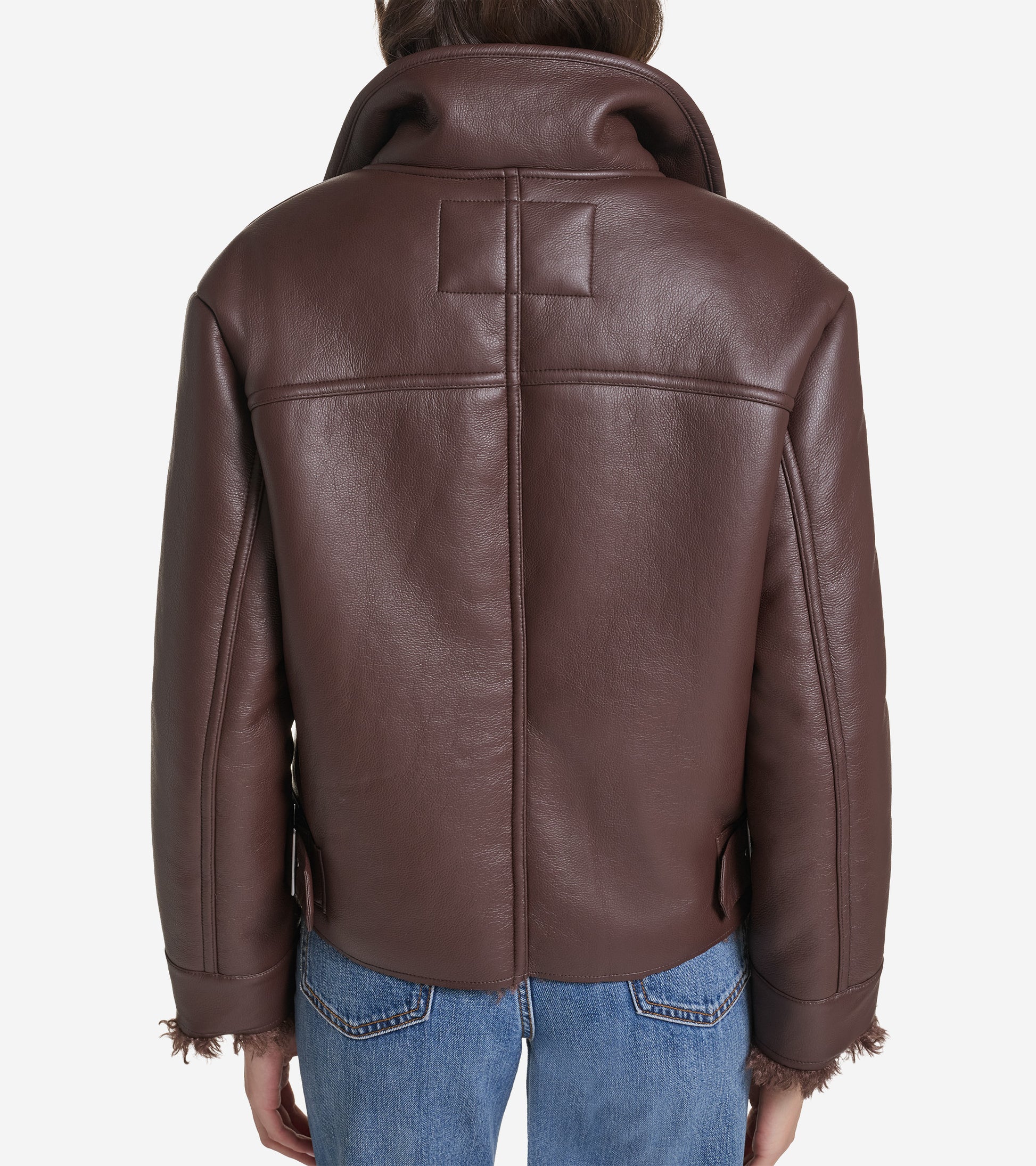 Women's Faux Long Hair Shearling Jacket-Brown