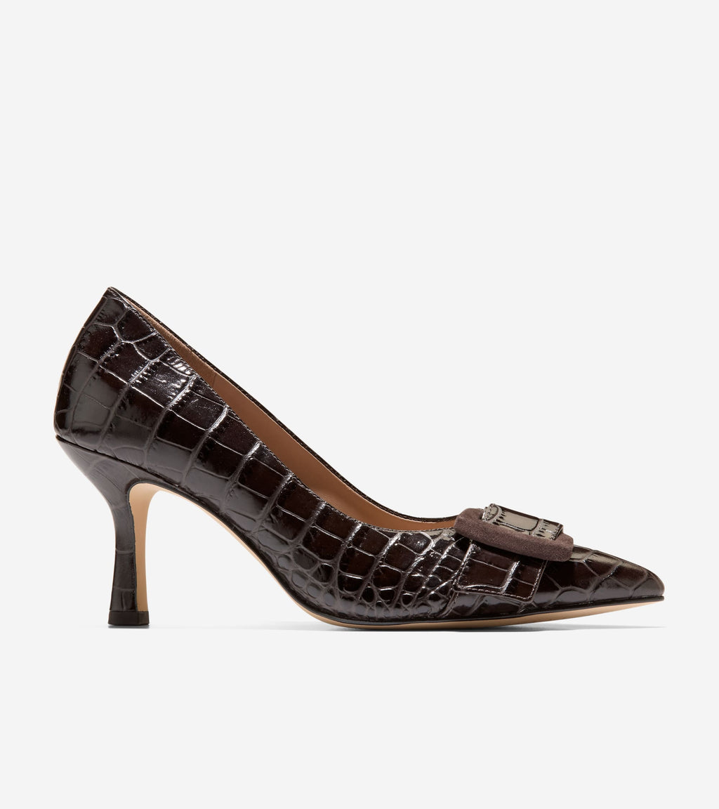 Women's Fidela Buckle Pumps-Dark Chocolate Croc Print