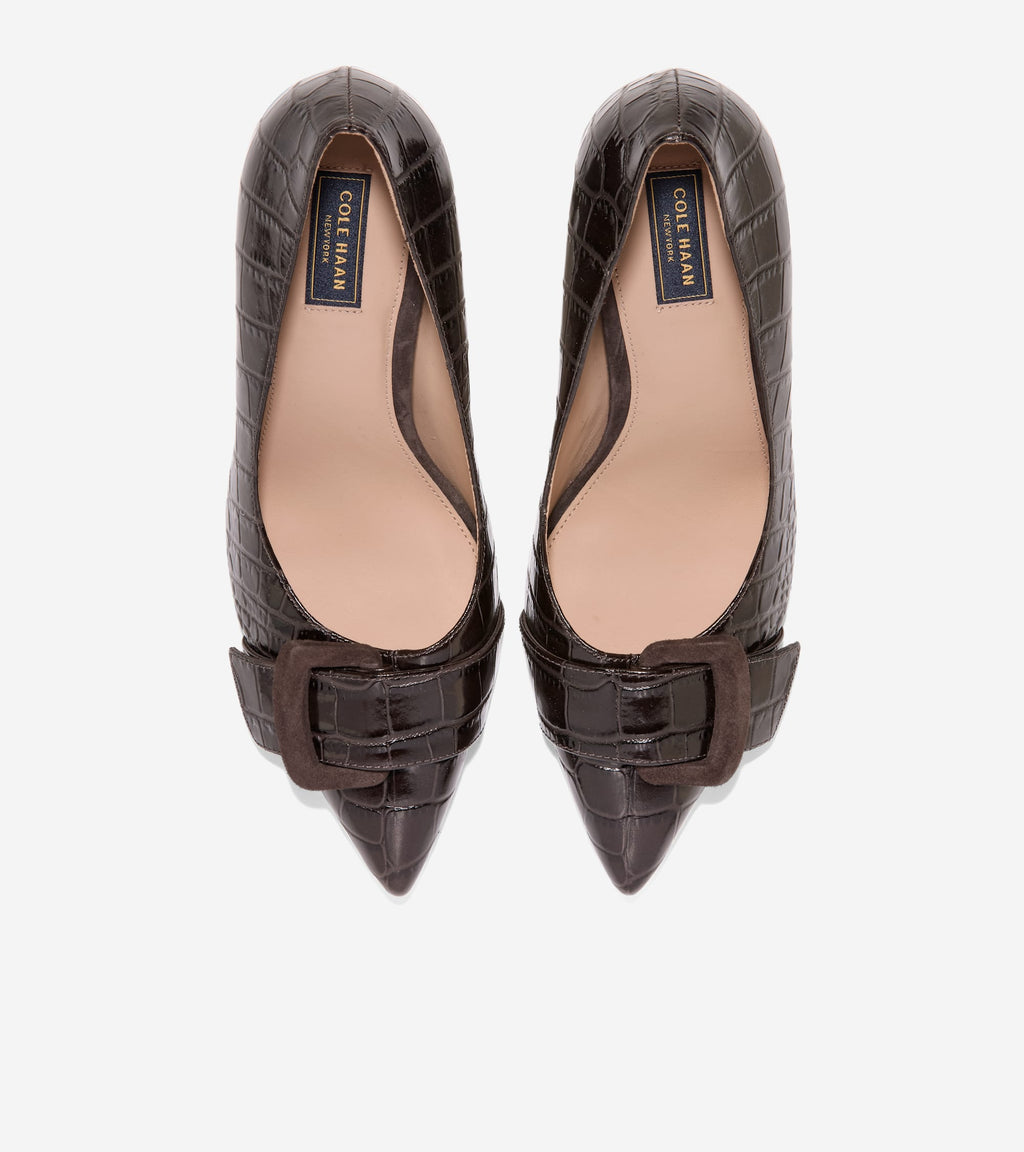 Women's Fidela Buckle Pumps-Dark Chocolate Croc Print