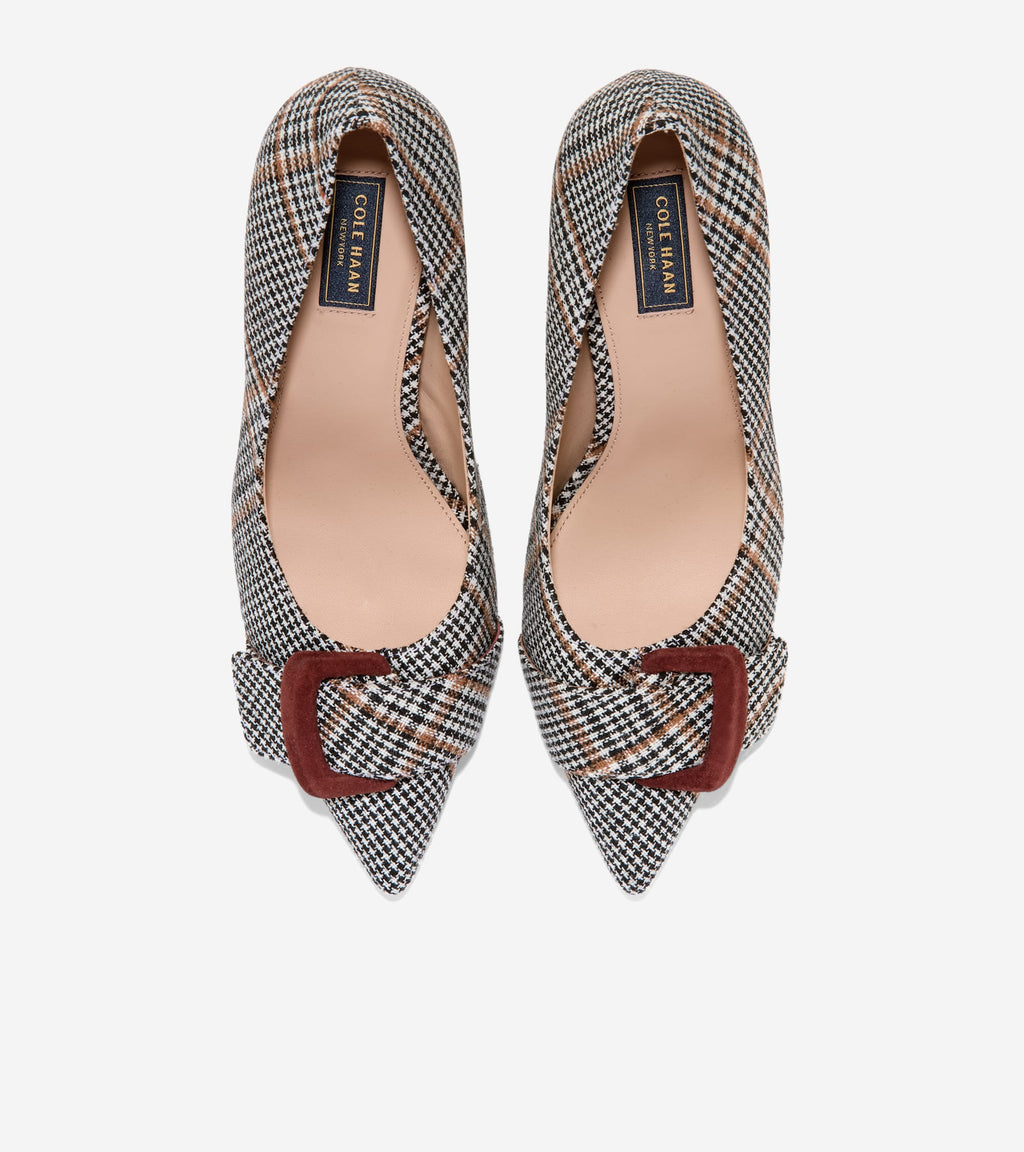 Women's Fidela Buckle Pumps-Neutral Plaid Textile-Hickory