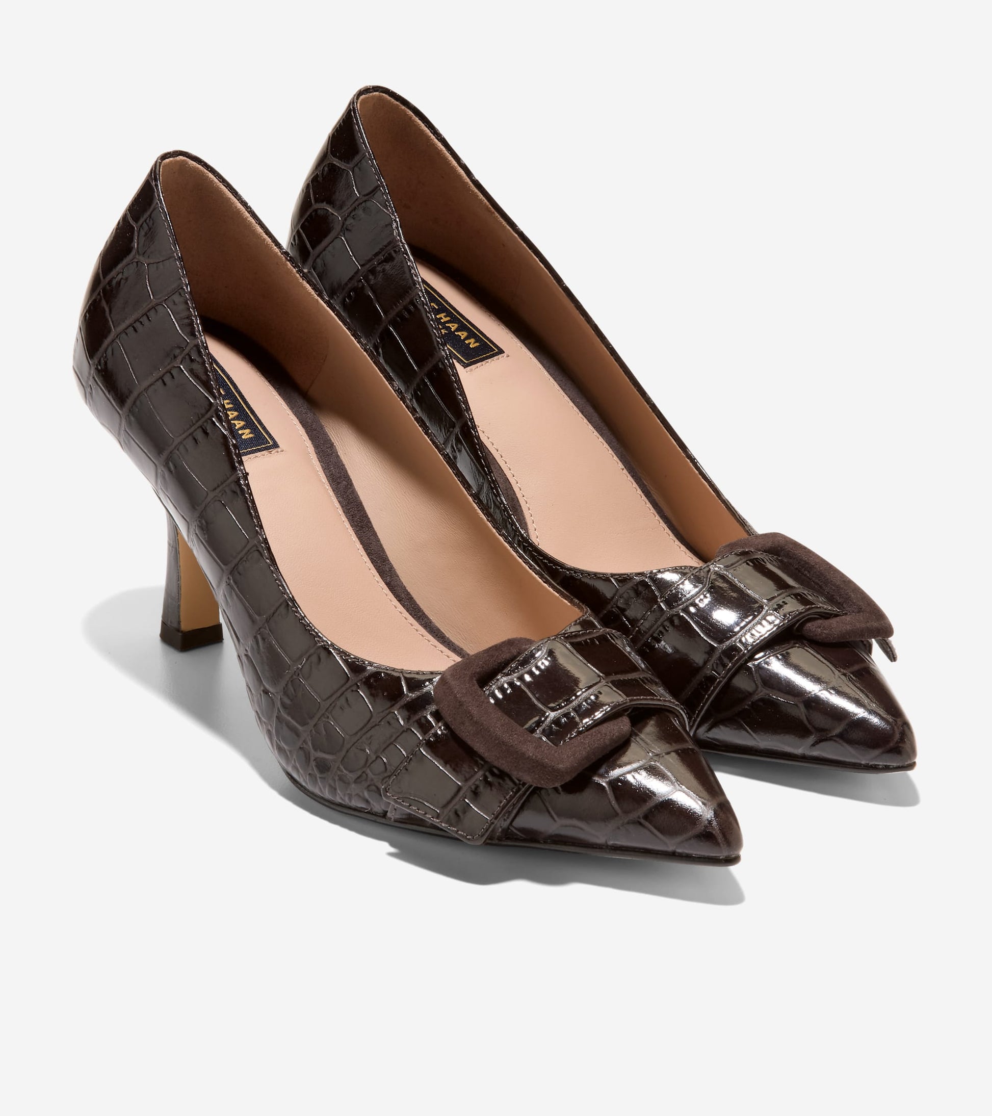 Women's Fidela Buckle Pumps-Dark Chocolate Croc Print