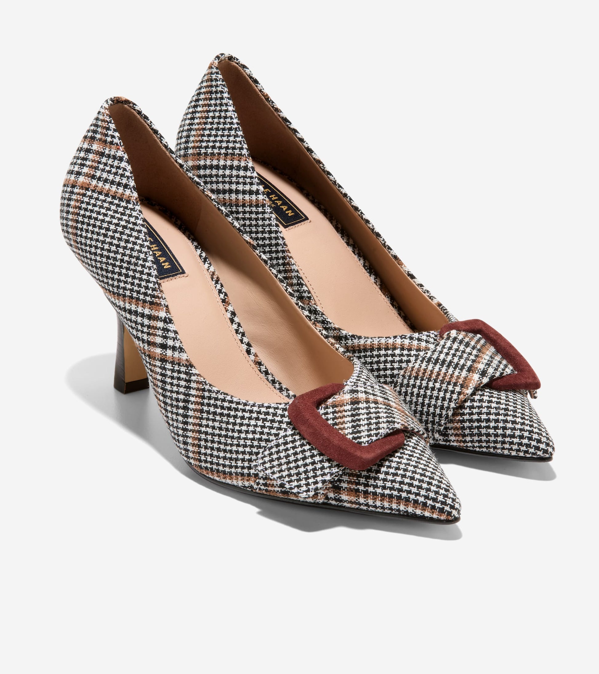 Women's Fidela Buckle Pumps-Neutral Plaid Textile-Hickory