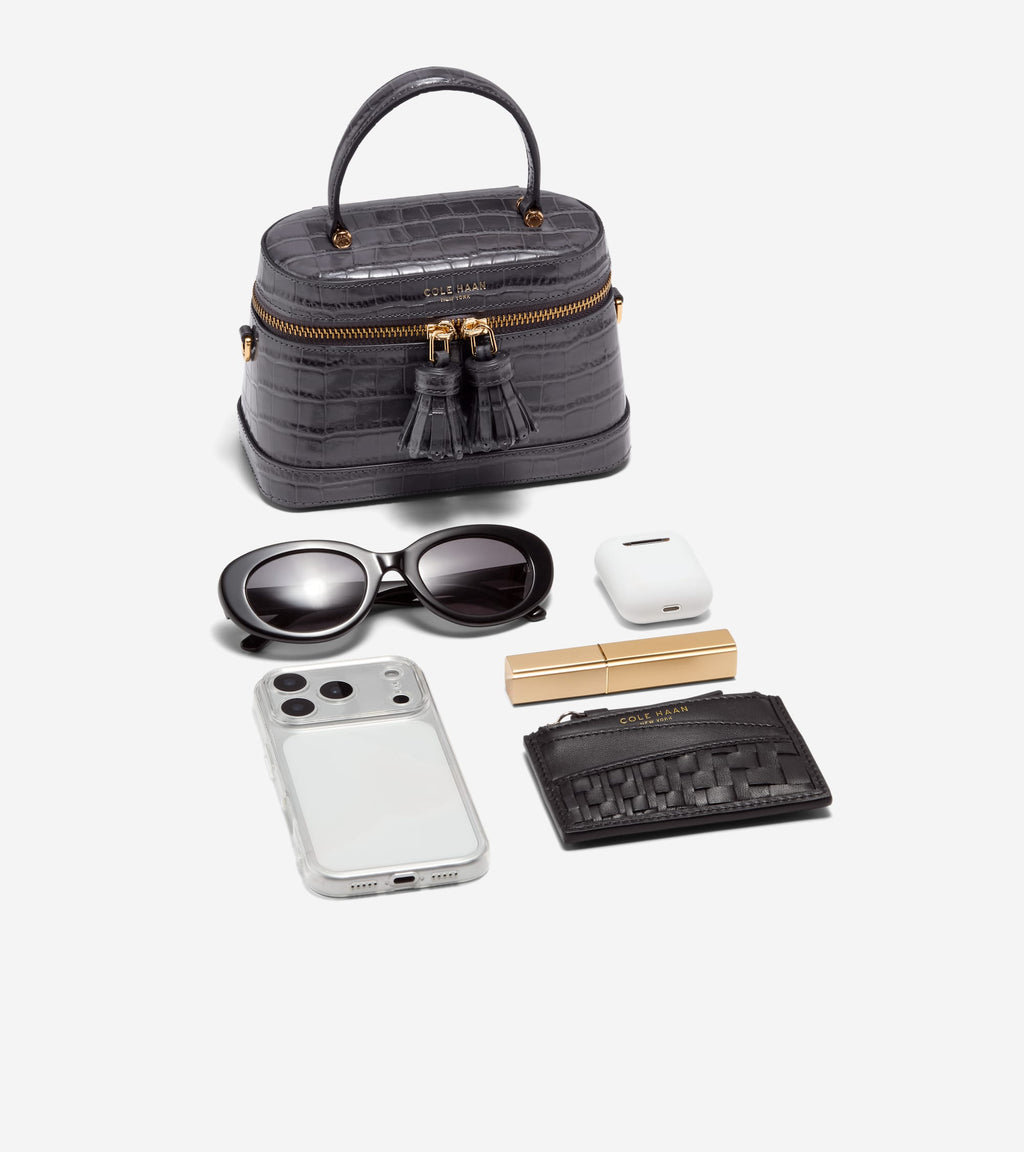 Women's Fleur Vanity Bag-Black Croco Print